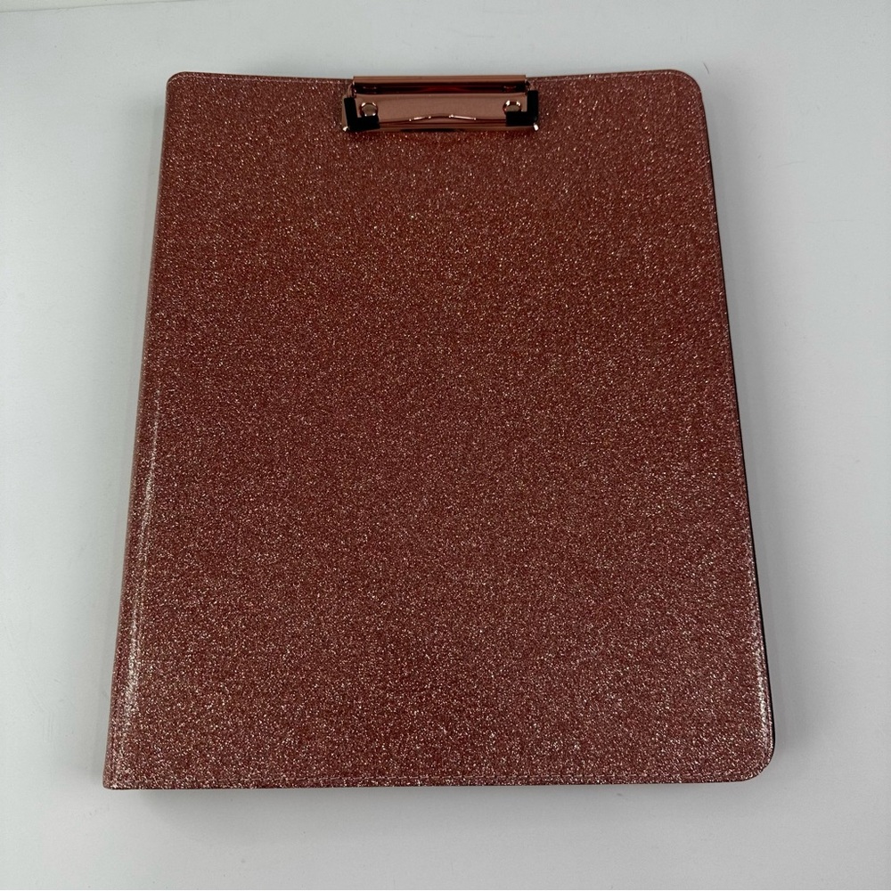 Ospelelf Rose Gold Sparkle Simulated Leather Portfolio Zip Closure 3 Ring Binder